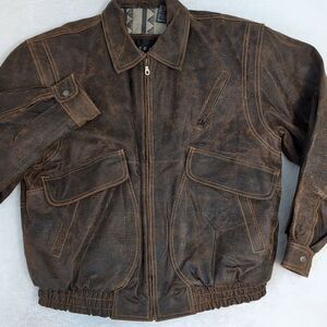 Vintage 80s 90s Context Leather Jacket ‎ Size L Full Zip Brown EUC